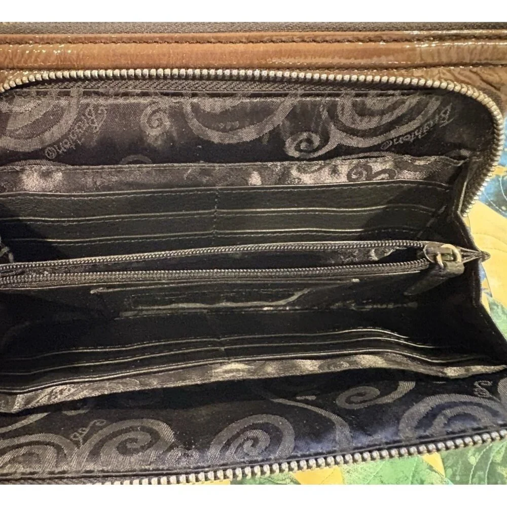 BRIGHTON Patent Leather Purse Olive Green Shoulder Bag Wallet Hobo Retro - Picture 6 of 16